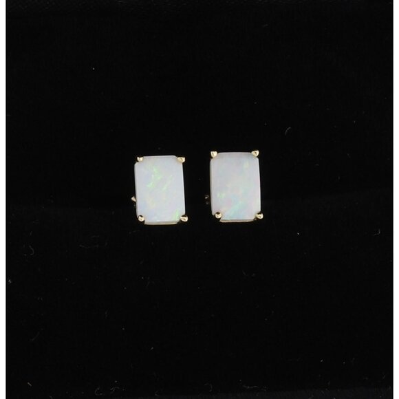 14k Yellow Gold Natural Opal Earrings Stud Post 1/4" x 3/16" - Picture 1 of 9
